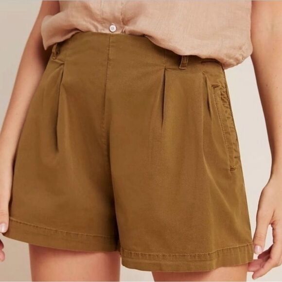 Anthropologie | Kelyn Pleated City Short | Size 12 | Olive - Picture 3 of 13